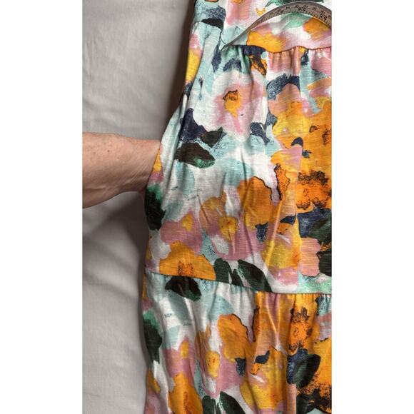 Denim Co Beach 1X Midi Dress Gold Green Floral Sleeveless Linen Blend Knit New - Picture 8 of 16